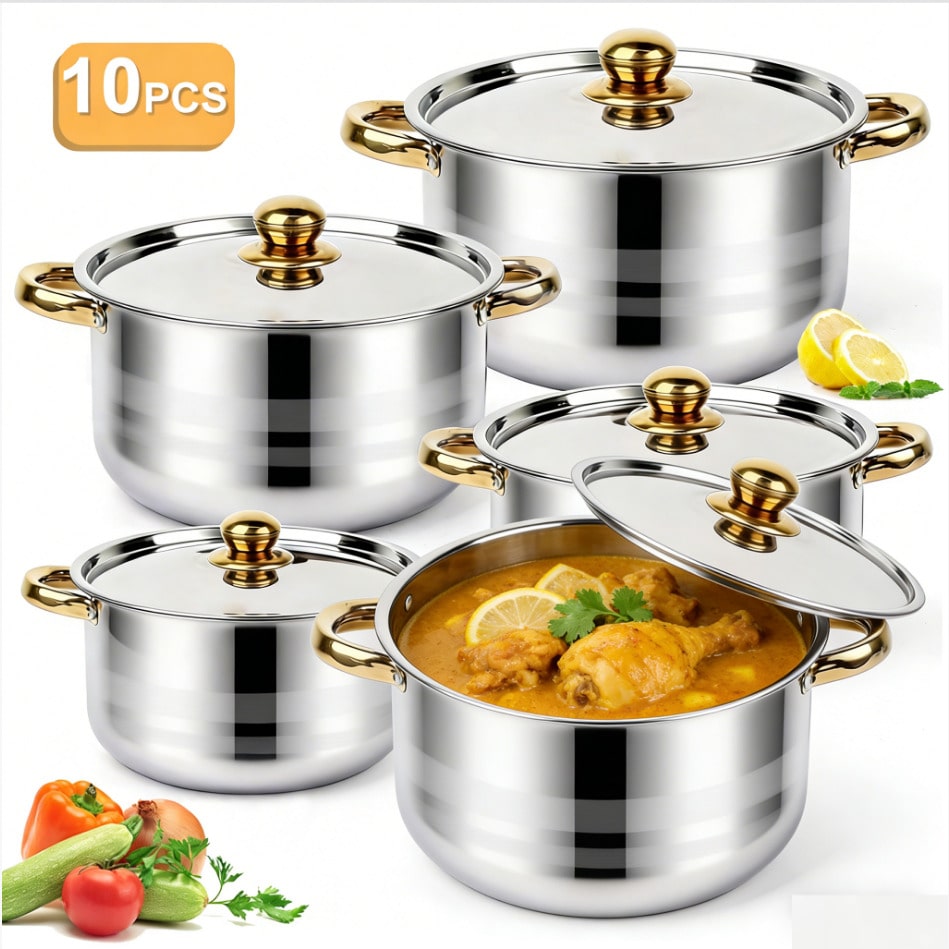 Stainless Steel Pot Set Modern - Home Cooking Cookbook 评论和价格